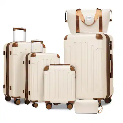 Front. BreeBe - Luggage Sets 6 Piece with Duffel Bags, Hardside Expandable Suitcases with Spinner Wheels TSA Lock, Cream - Cream+Brown.