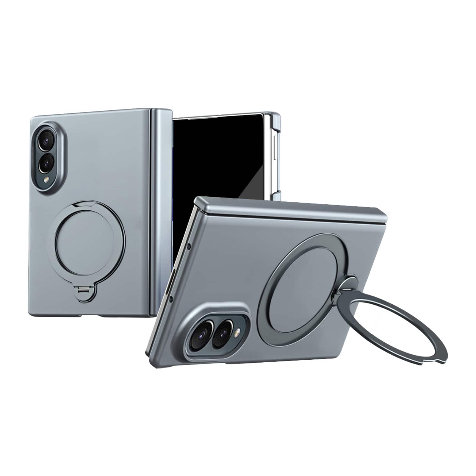 Dteck - Magnetic Case with Built-in Screen Protector for Samsung Galaxy Z Fold8 Shockproof Hinge Protection Ring Kickstand - Gray