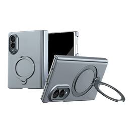 Dteck - Magnetic Case with Built-in Screen Protector for Samsung Galaxy Z Fold8 Shockproof Hinge Protection Ring Kickstand - Gray
