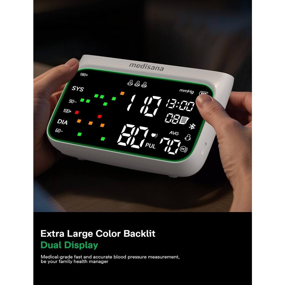 Extra Large Color Backlit Dual Display

Medical-grade fast and accurate blood pressure measurement, be your family health manager