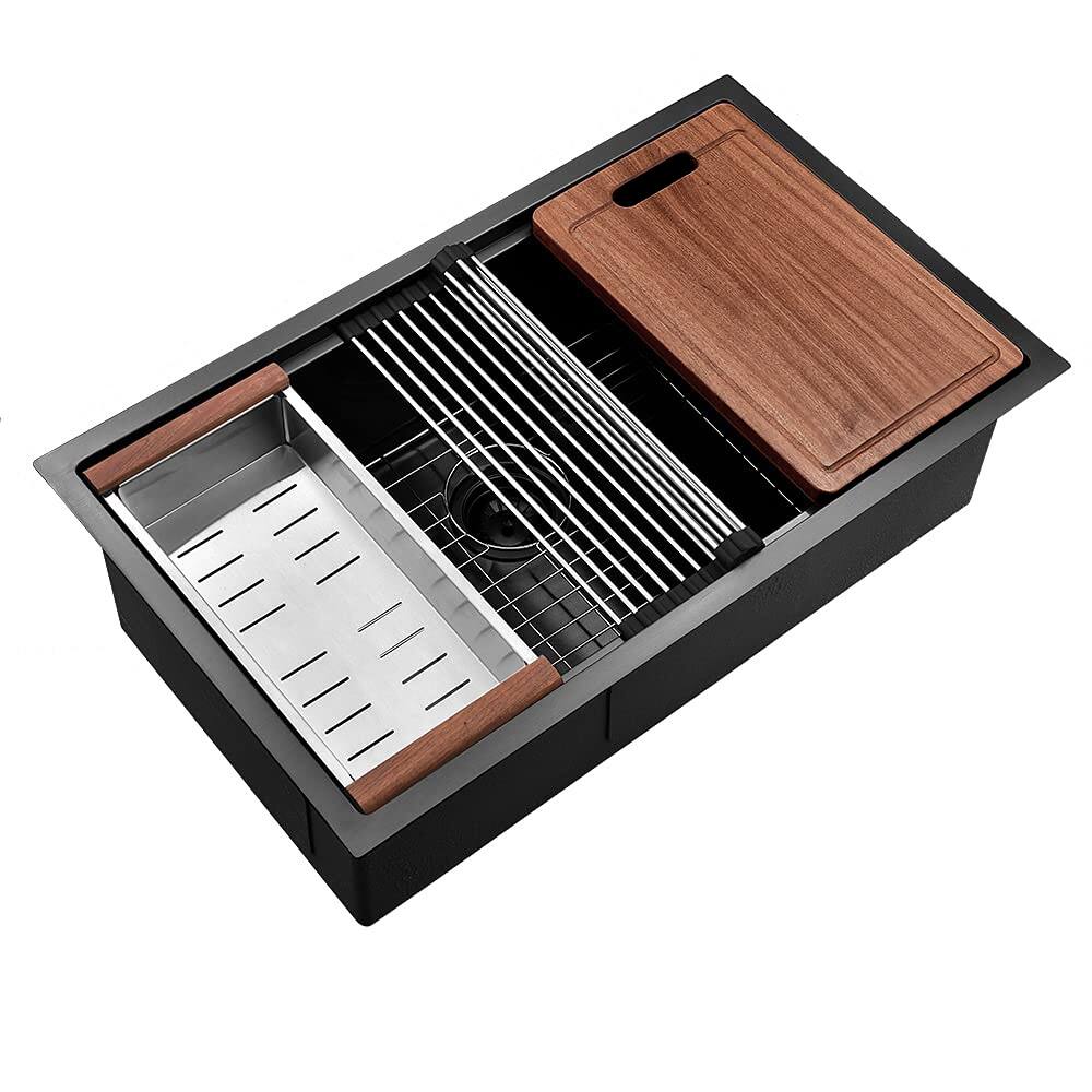 Alt View 1. Siljoy - Workstation 32" L X 19" W Undermount Kitchen Sink With Accessories - Black.