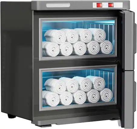 Front. Circus Cirle - 32L Hot Towel Warmer Cabinet, Extra Large Professional Towel Heater - Black.