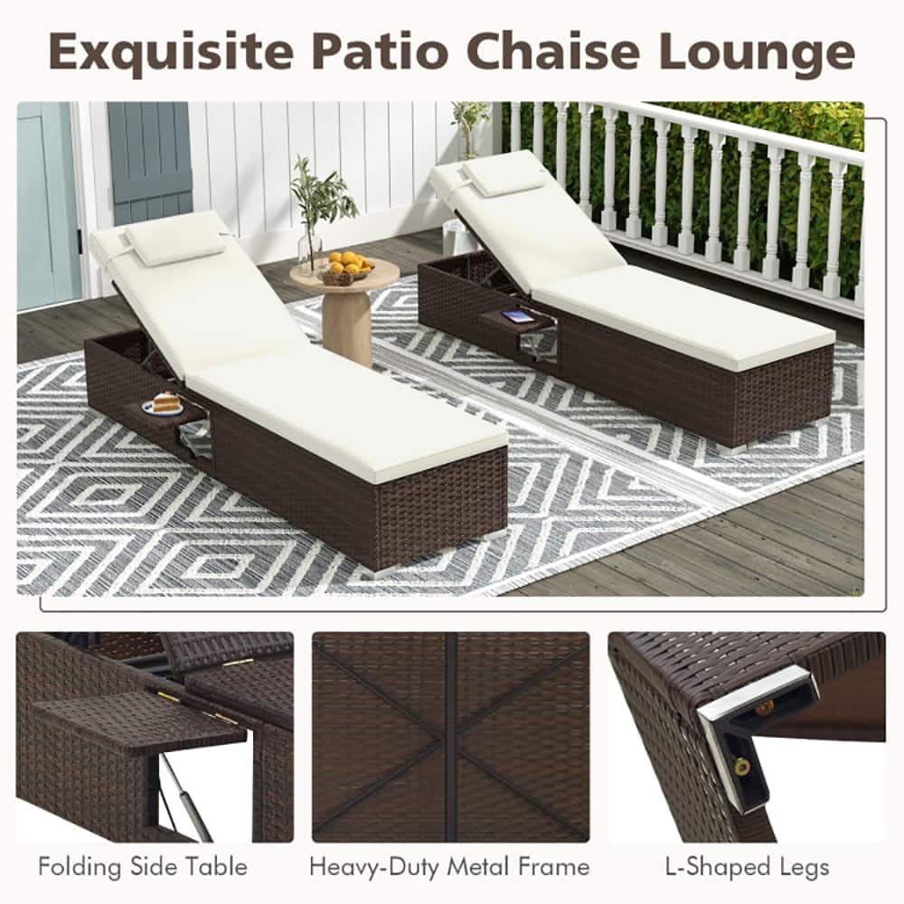 Kadyn - Outdoor Chaise Lounge Chair, Patio Chaise Lounge 2-Pc Set with Backrest Seat Cushion and Headrest-Off - White