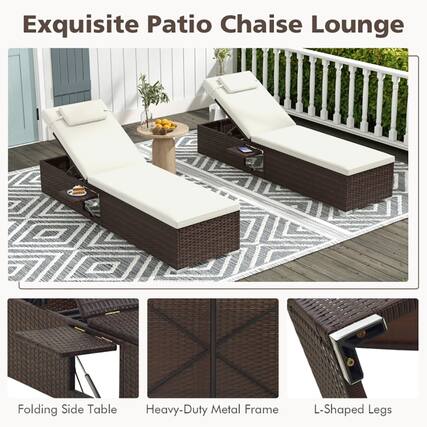 Exquisite Patio Chaise Lounge Folding Side Table Heavy-Duty Metal Frame L-Shaped Legs