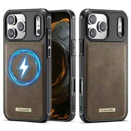 Dteck - PU Leather Texture Case for Apple iPhone 17 Pro Max, Elegant Slim Shockproof Magnetic Cover, Mag-Safe Compatible Design - Coffee