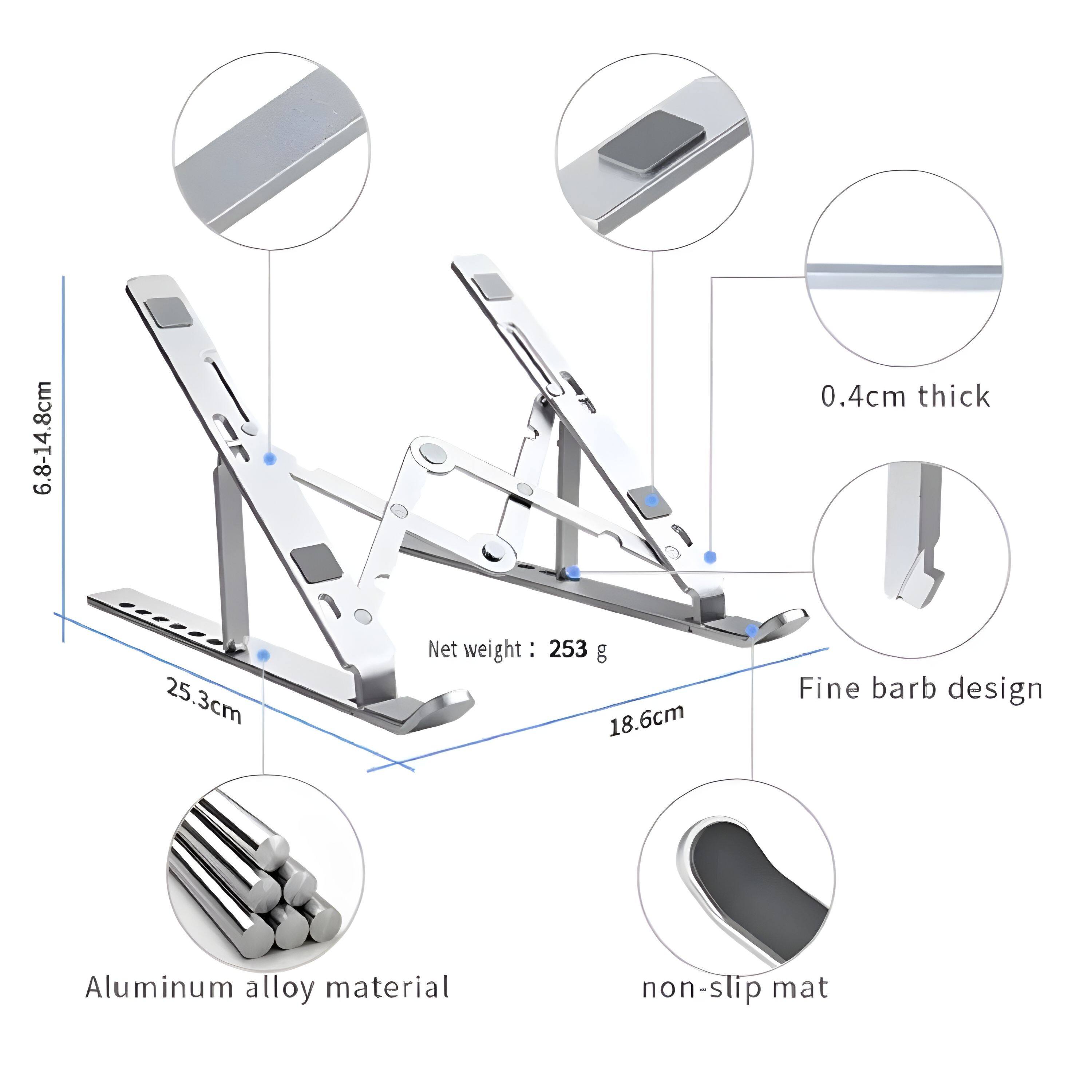 6.8-14.8 cm in length, 0.4 cm thick, 25.3 cm in height, net weight: 253 g, 18.6 cm in width. Features: fine barb design, aluminum alloy material, non-slip mat.