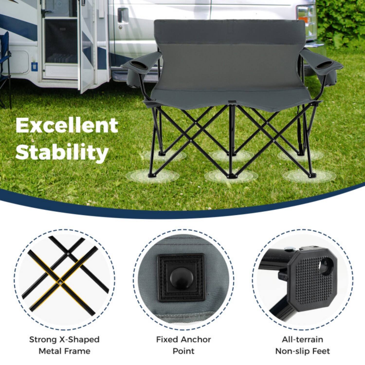 Excellent Stability

- Strong X-Shaped Metal Frame
- Fixed Anchor Point
- All-terrain Non-slip Feet