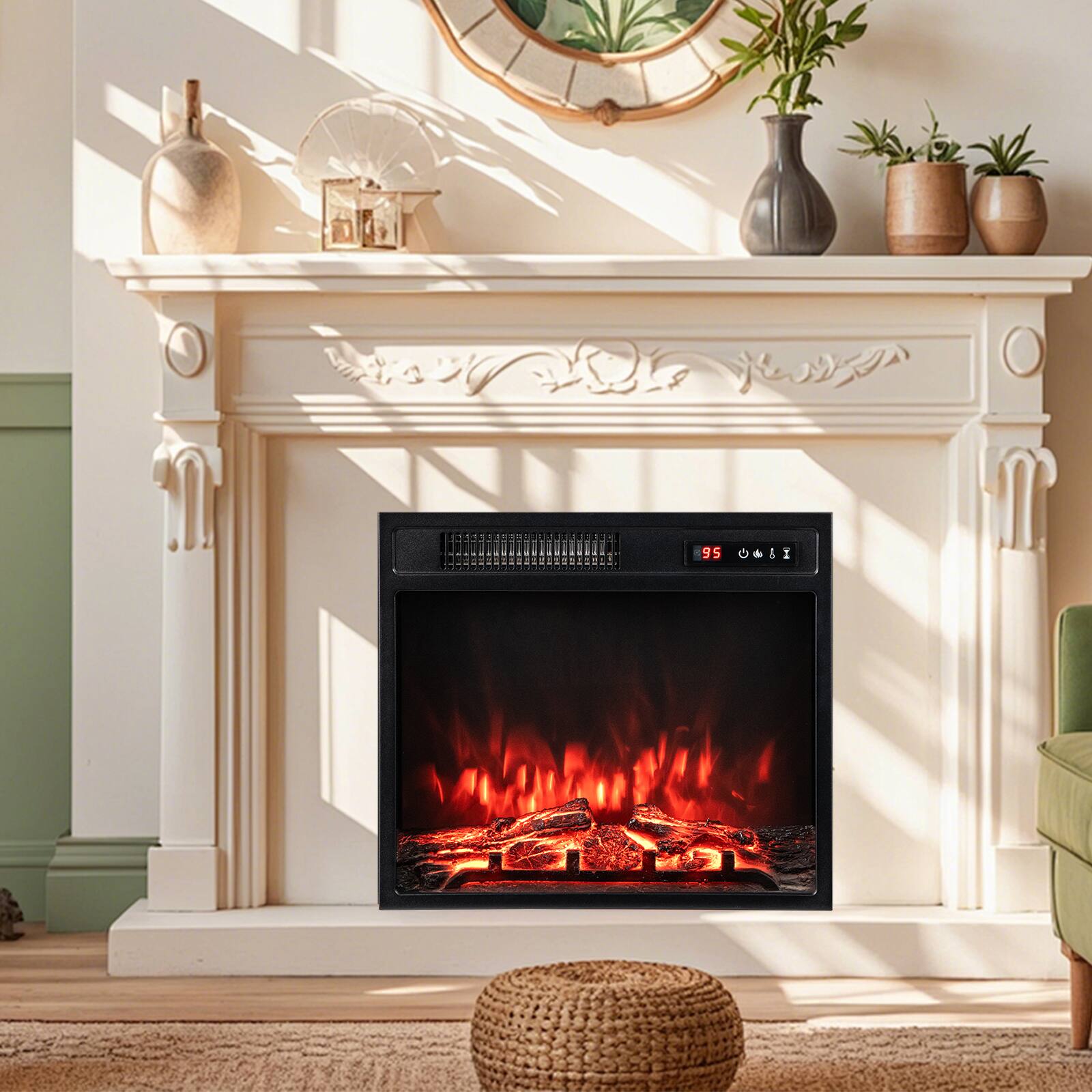 Alt View 5. Gymax - Gymax 18'' Electric Fireplace Insert w/ Remote Control 9H Timer Overheat Protection - Black.