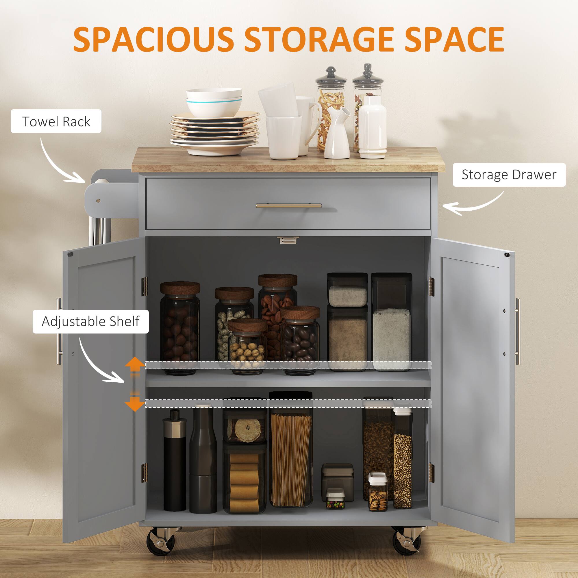 SPACIOUS STORAGE SPACE

- Towel Rack
- Adjustable Shelf
- Storage Drawer