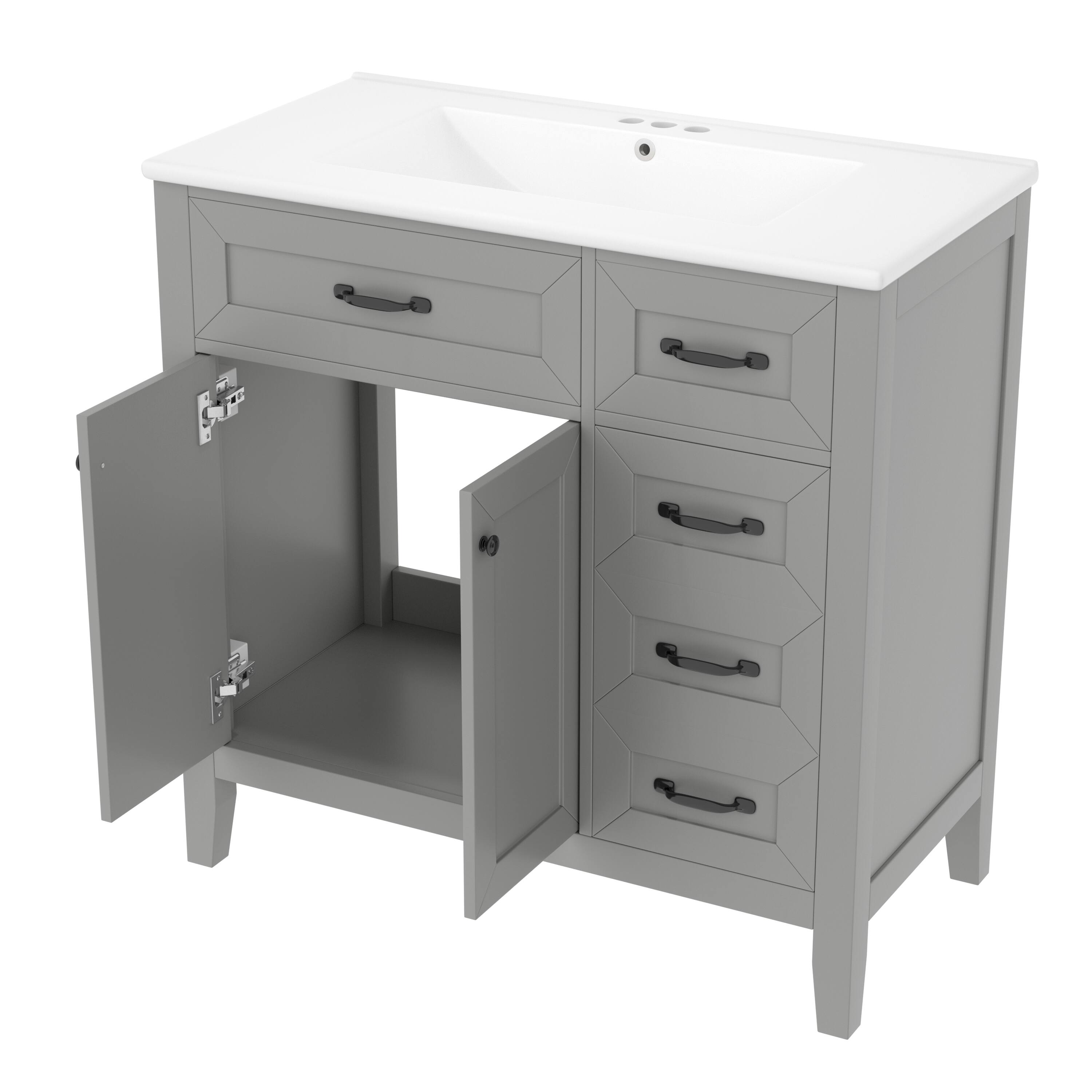 Alt View 10. Tiramisubest - 36" Bathroom Vanity with Sink Combo, Gray Bathroom Cabinet with Drawers, Solid Frame and MDF Board - Gray.