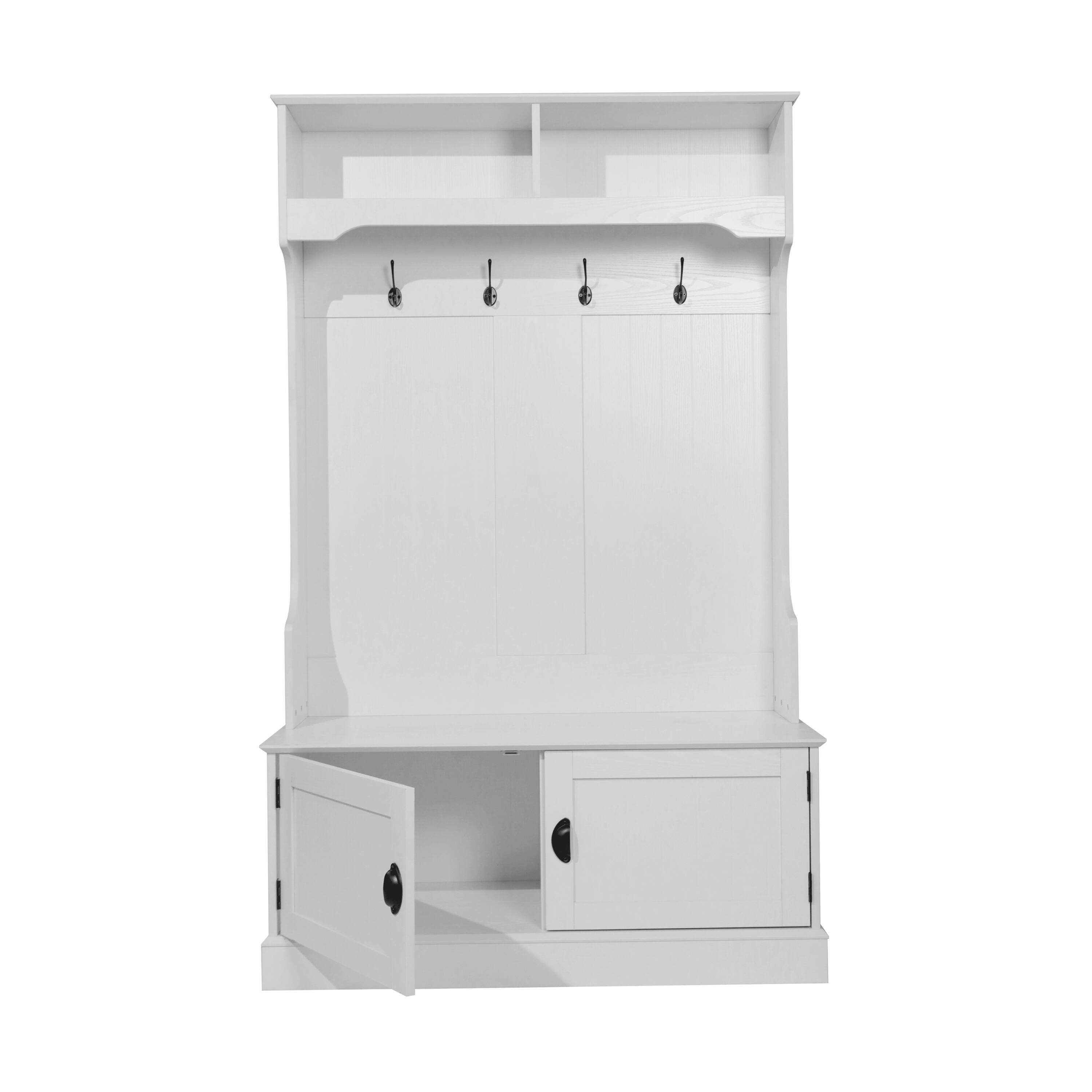 Alt View 10. Emma + Oliver - Lindy Hallway Tree with Storage Bench, Coat Hooks, and Upper Storage Compartments - White.