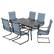 Front. Nuu Garden - Outdoor 7-Piece Padded Textilene Metal Dining Set with Umbrella Hole - Black and Blue.