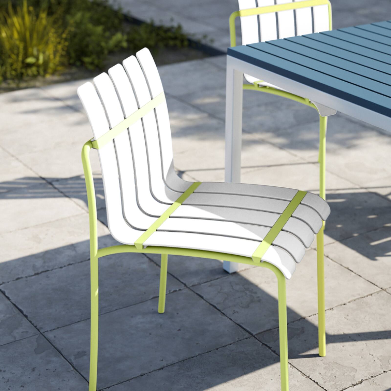 Left. Mondawe - Set of 4 Modern Striped Color Block Chairs, Waterproof PP Seat & Sturdy Metal Legs - Yellow+White.