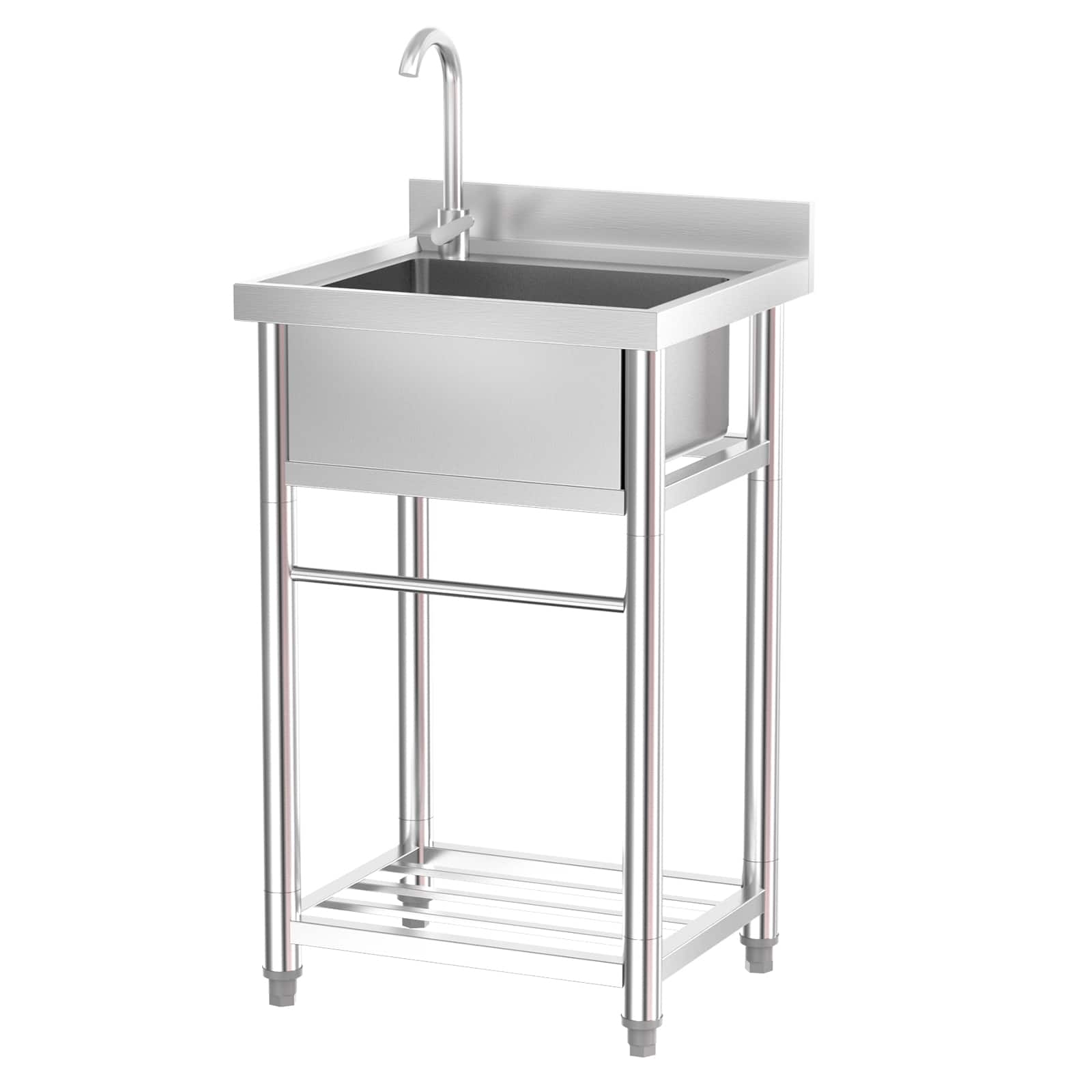 Winado - Freestanding Single Bowl Utility Sink Stainless Steel Wash Basin with Faucet and Storage Shelf for Restaurant Prep Areas - Silver