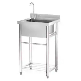 Winado - Freestanding Single Bowl Utility Sink Stainless Steel Wash Basin with Faucet and Storage Shelf for Restaurant Prep Areas - Silver