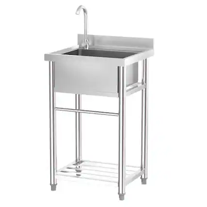 Front. Winado - Freestanding Single Bowl Utility Sink Stainless Steel Wash Basin with Faucet and Storage Shelf for Restaurant Prep Areas - Silver.