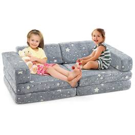 Costway - 10 Pcs Modular Kids Play Couch Sectional Sofa Glow in the Dark Floor Cushion - Gray