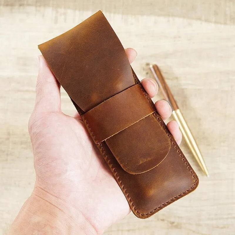 Alt View 2. Steel Horse Leather - Paiman Leather Pen Holder Pouch - Brown.