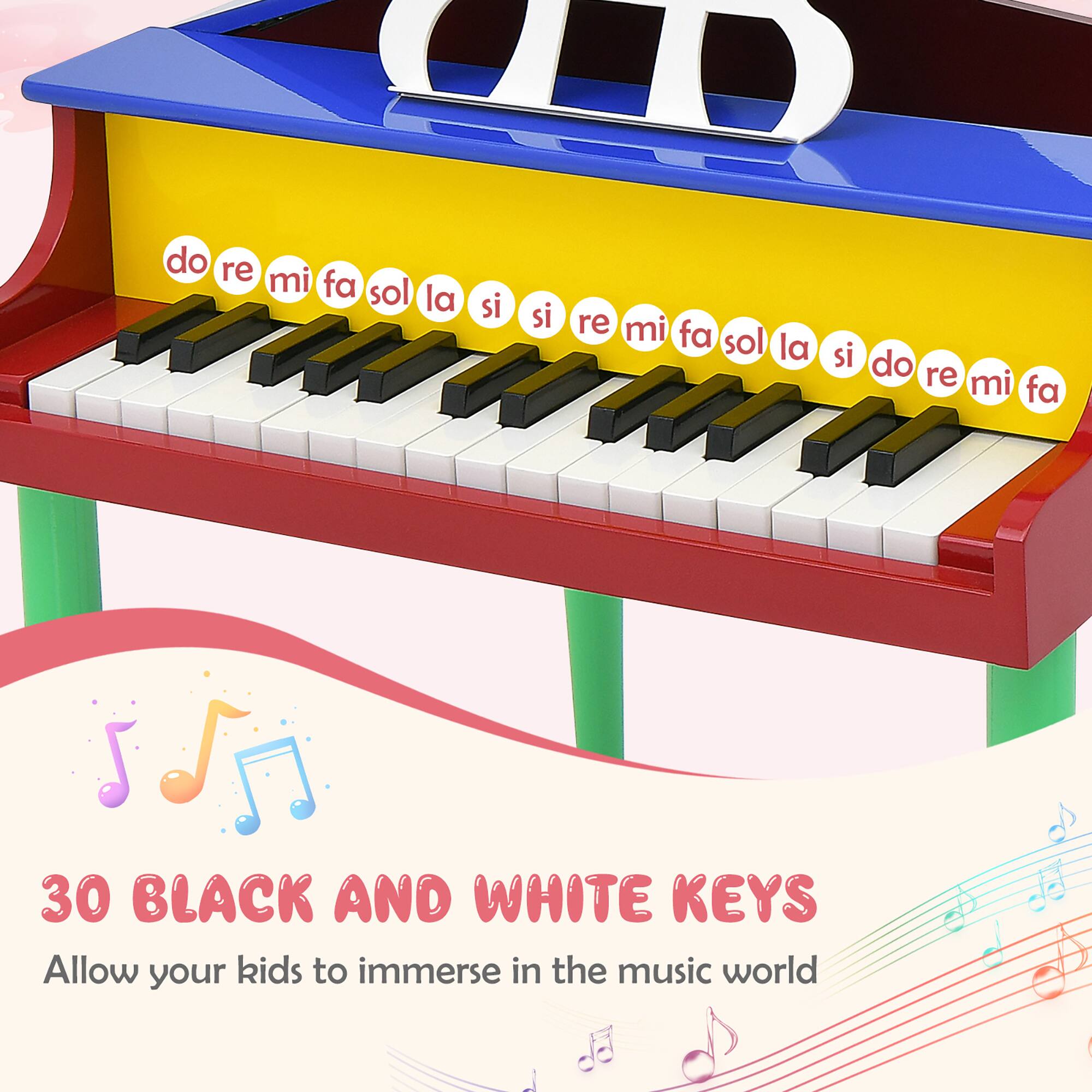 0D do re mi fa sol la si si re mi fa sol la si do re mi fa  
30 BLACK AND WHITE KEYS  
Allow your kids to immerse in the music world
