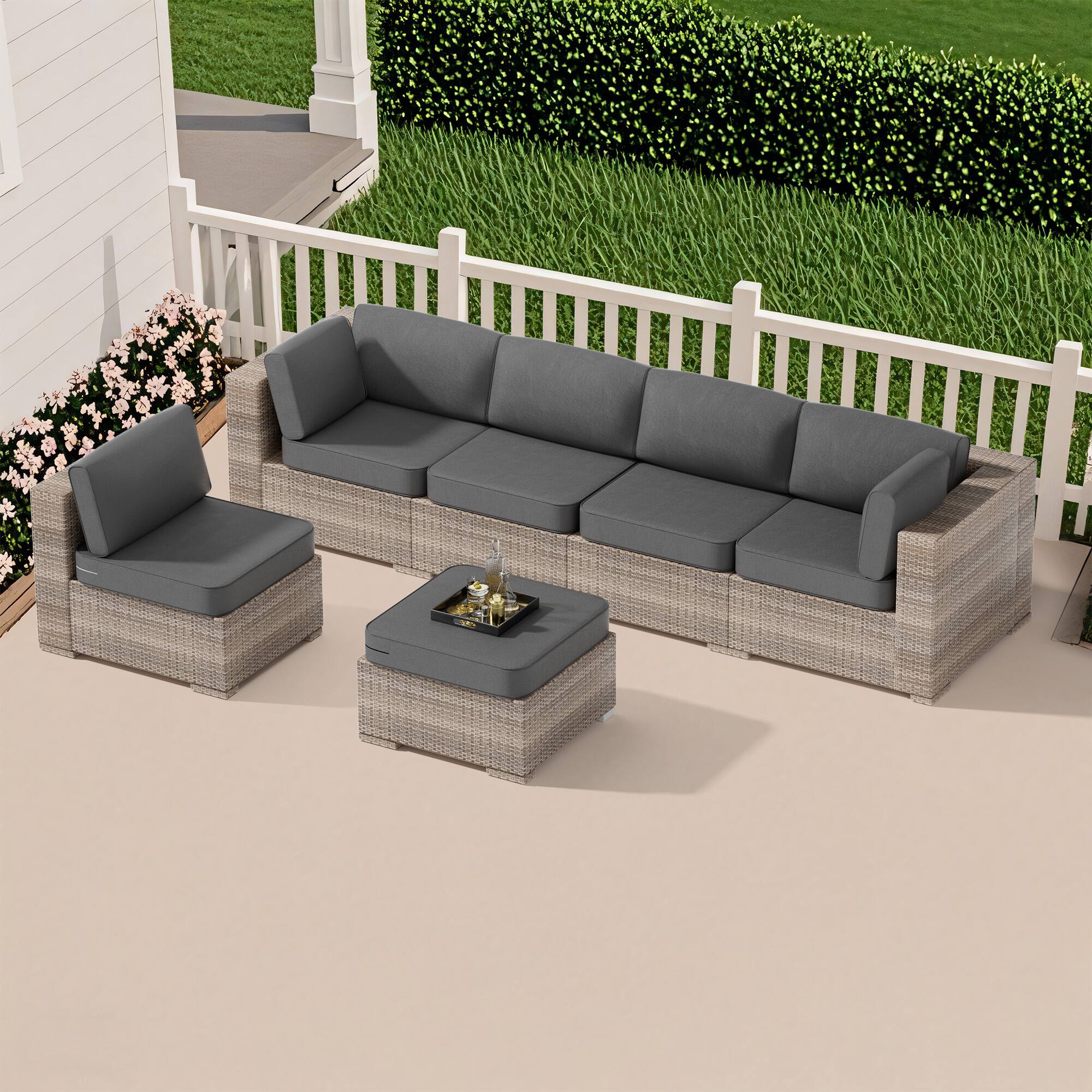 Left. RYHNUYNE - 14-Piece Outdoor Patio Sofa Cushions, Dark Gray Seat Cushion with Zipper, Water-Resistant Patio Furniture Cushion - Dark gray.