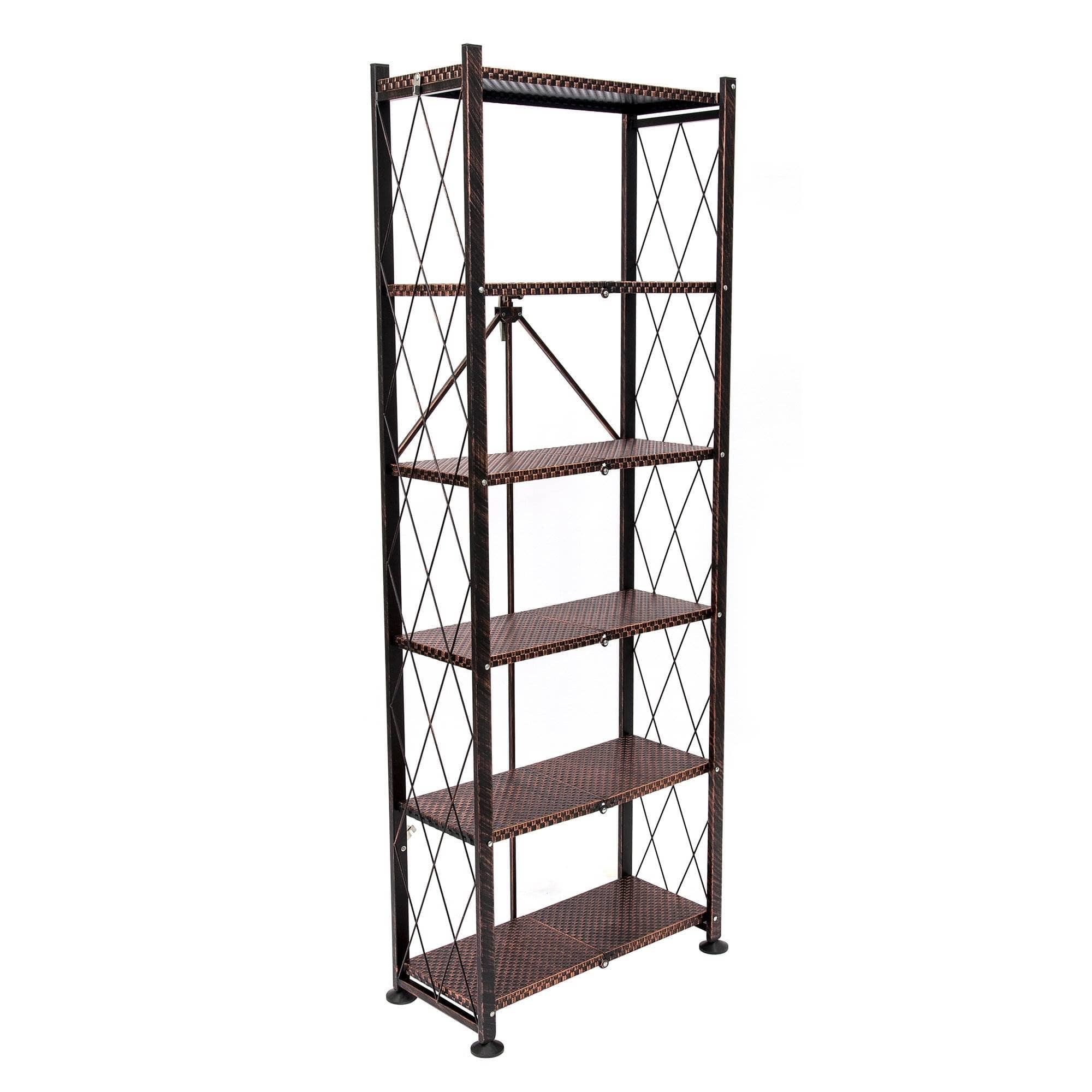 Origami - 6 Tier Classic Stamped Steel Bookcase Organizer Storage Rack - Bronze