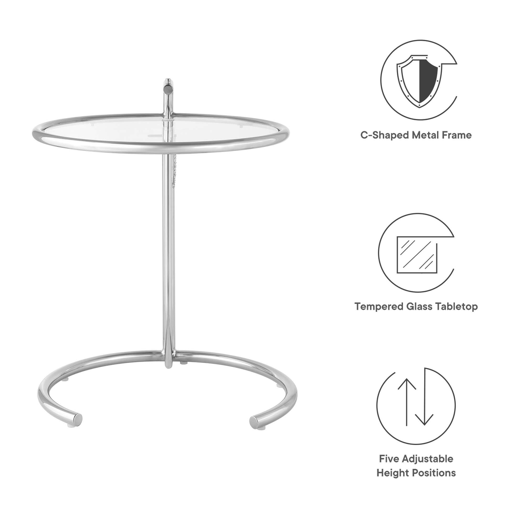 C-Shaped Metal Frame  
Tempered Glass Tabletop  
Five Adjustable Height Positions