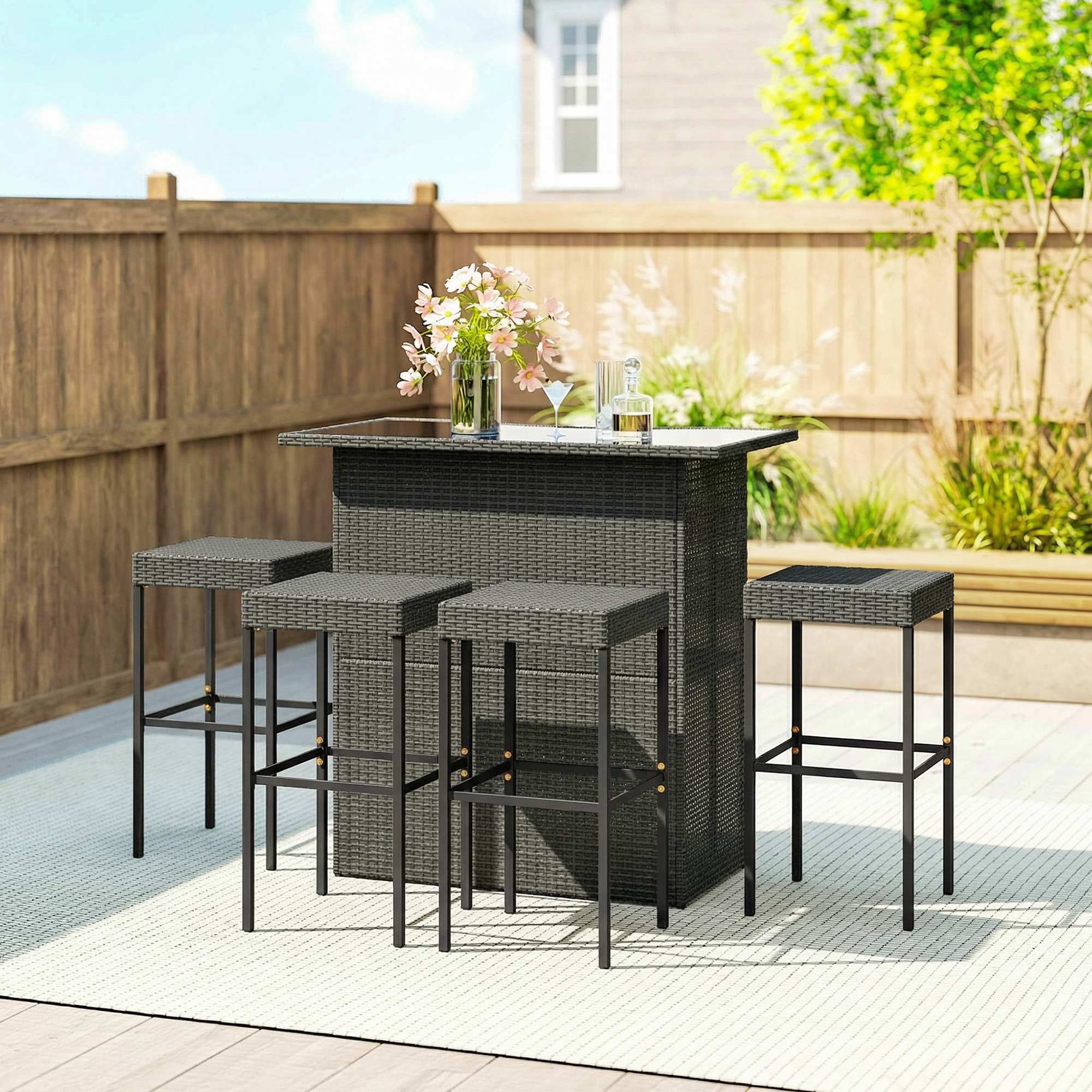 Alt View 8. Outsunny - Piece Rattan Wicker Bar Set, High Top Outdoor Table and Chairs, Bar Height Patio Set - Dark Gray.