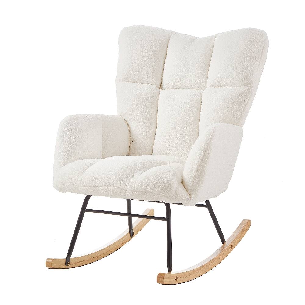 Alt View 6. Loheer - Loheer Ivory White Teddy Fabric Rocking Chair Tufted Upholstered Glider Chair with Metal Frame for Living Room Nursery - Ivory White.