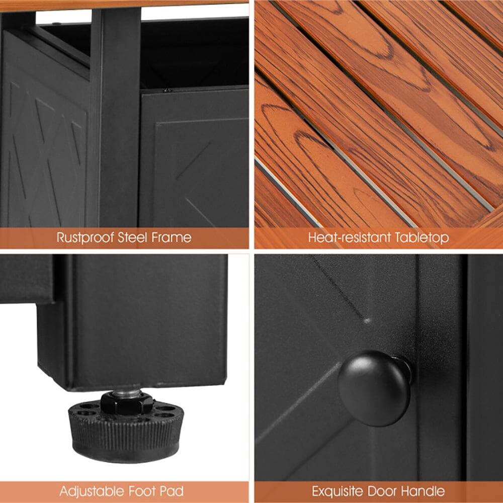 - Rustproof Steel Frame
- Heat-resistant Tabletop
- Adjustable Foot Pad
- Exquisite Door Handle