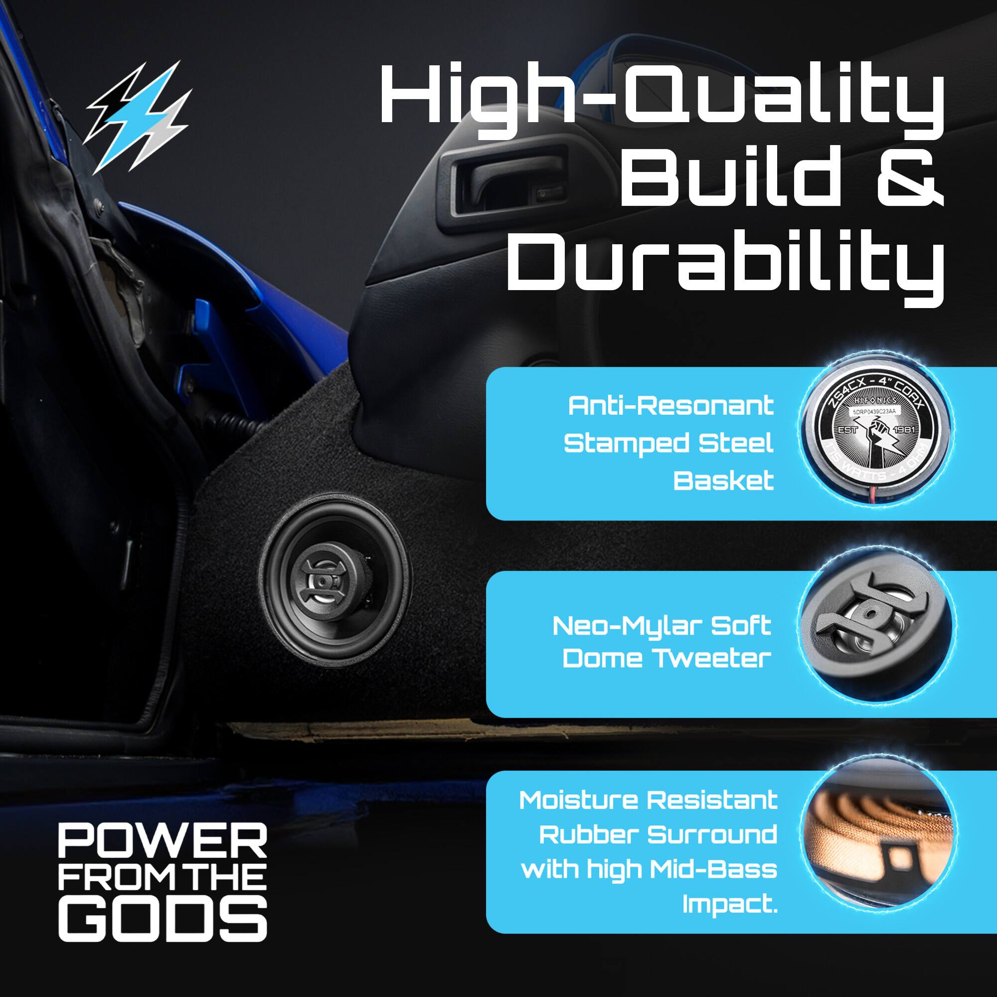 Hifonics Zeus ZS4CX 4 Inch 2 Way 175W Car Audio Coaxial Speakers Hifonics Zeus ZS4CX 4 Inch 2 Way 175W Car Audio Coaxial Speakers
