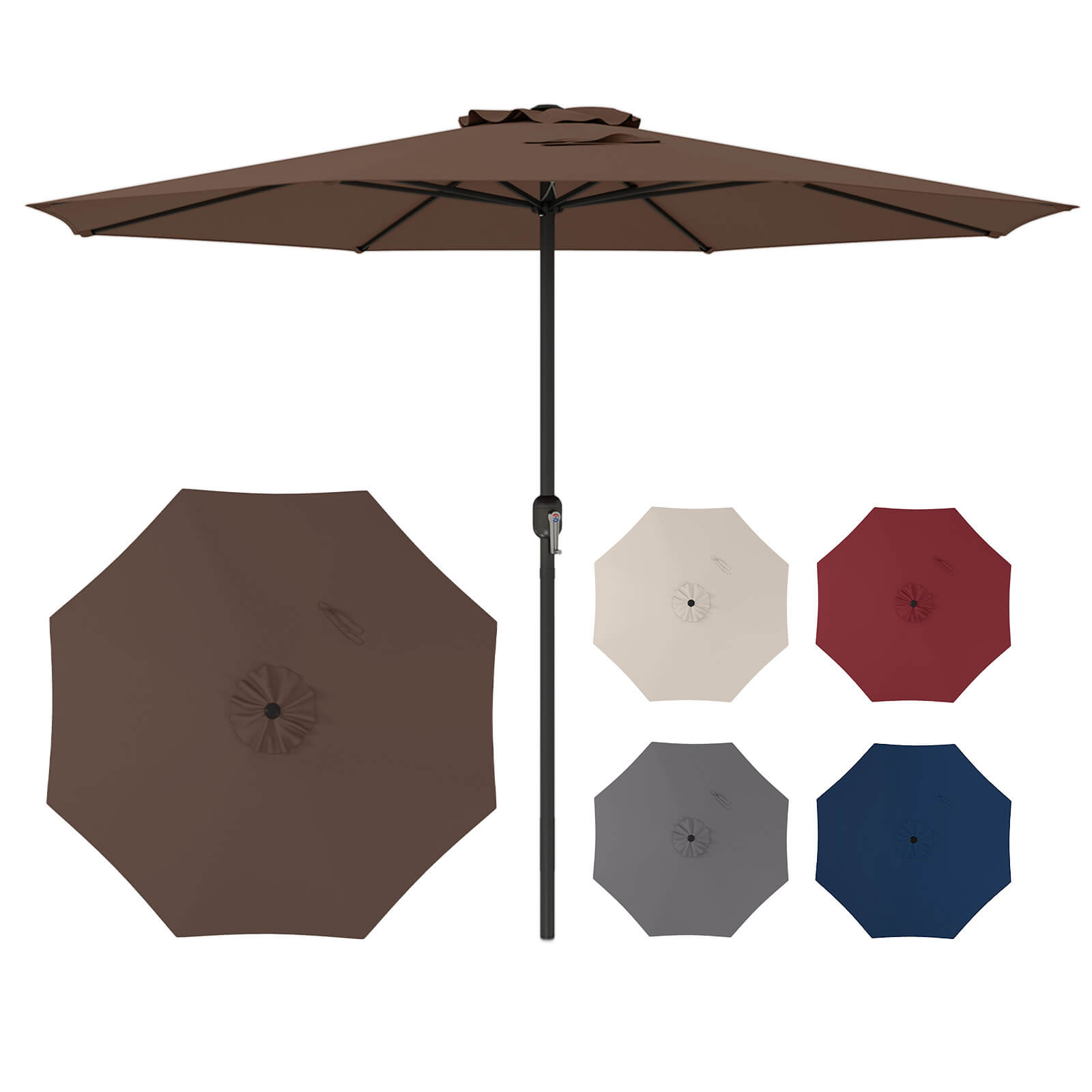 Alt View 1. Costway - 12 FT Patio Umbrella Outdoor Market Umbrella with Crank Handle 8 Sturdy Ribs - Coffee.