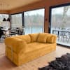 Front. KERDOM - 62'' Wide Corduroy Sleeper Sofa Bed, Convertible Loveseat Sofa With Pull-out Bed, Foldable Spliced Block Lounge Couch - Yellow.