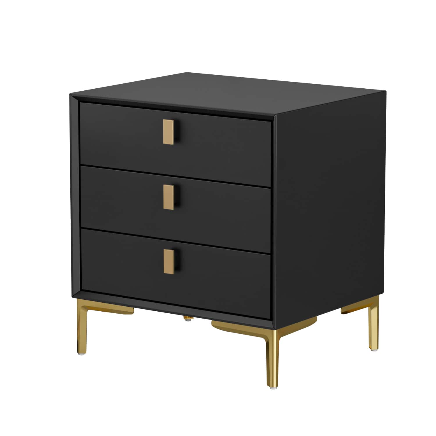 FUFU & GAGA - FUFU&GAGA Modern Nightstand: Gold Accents, 3 - Drawer Storage - Black