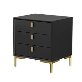 FUFU & GAGA - FUFU&GAGA Modern Nightstand: Gold Accents, 3 - Drawer Storage - Black