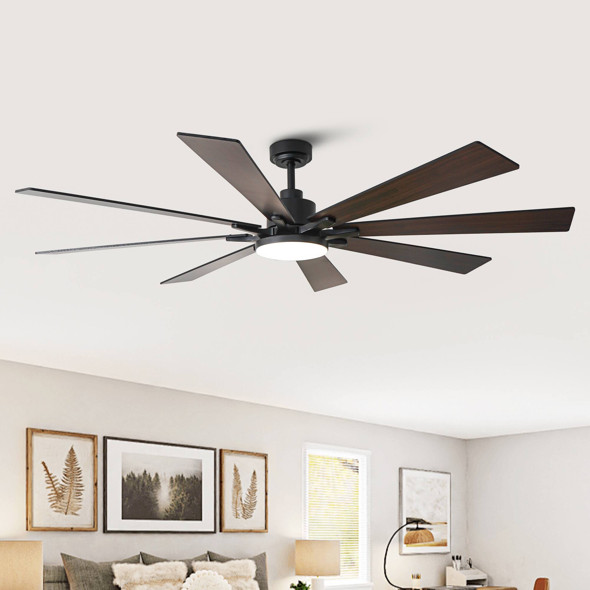 Angle. Vaczon - 72" Industrial Black Large Smart Ceiling Fan with Light and APP Control - Black.