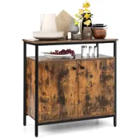 Costway - Industrial 2-Door Buffet Sideboard Kitchen Cupboard Storage Cabinet with Open Shelf - Brown - Front_Zoom