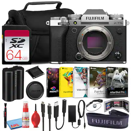 FUJIFILM X-T5
64 GB SD XC
5 MCS EU
Fujifilm
Corel Painter
Corel VideoStudio
Corel PaintShop Pro
AfterShot Pro 3 essentials
Save Electronic Lens Cleaner
Fujifilm Lens Cleaning Kit
Fujifilm Camera Bag