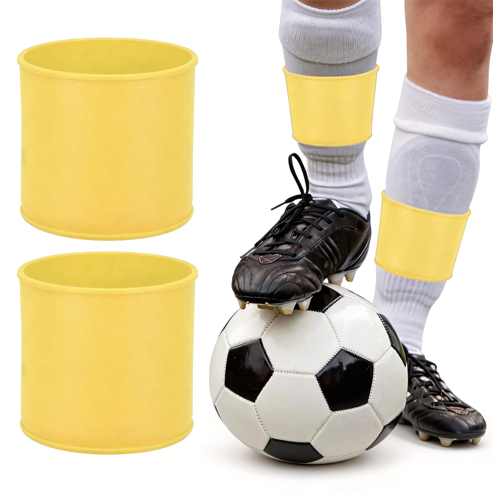 Unique Bargains - Silicone Soccer Leg Bands, Non-Slip Shin Guard Straps to Hold Guards Sleeves Sports Leg Band 1 Pair Size L - Yellow price history on PriceWatchPro