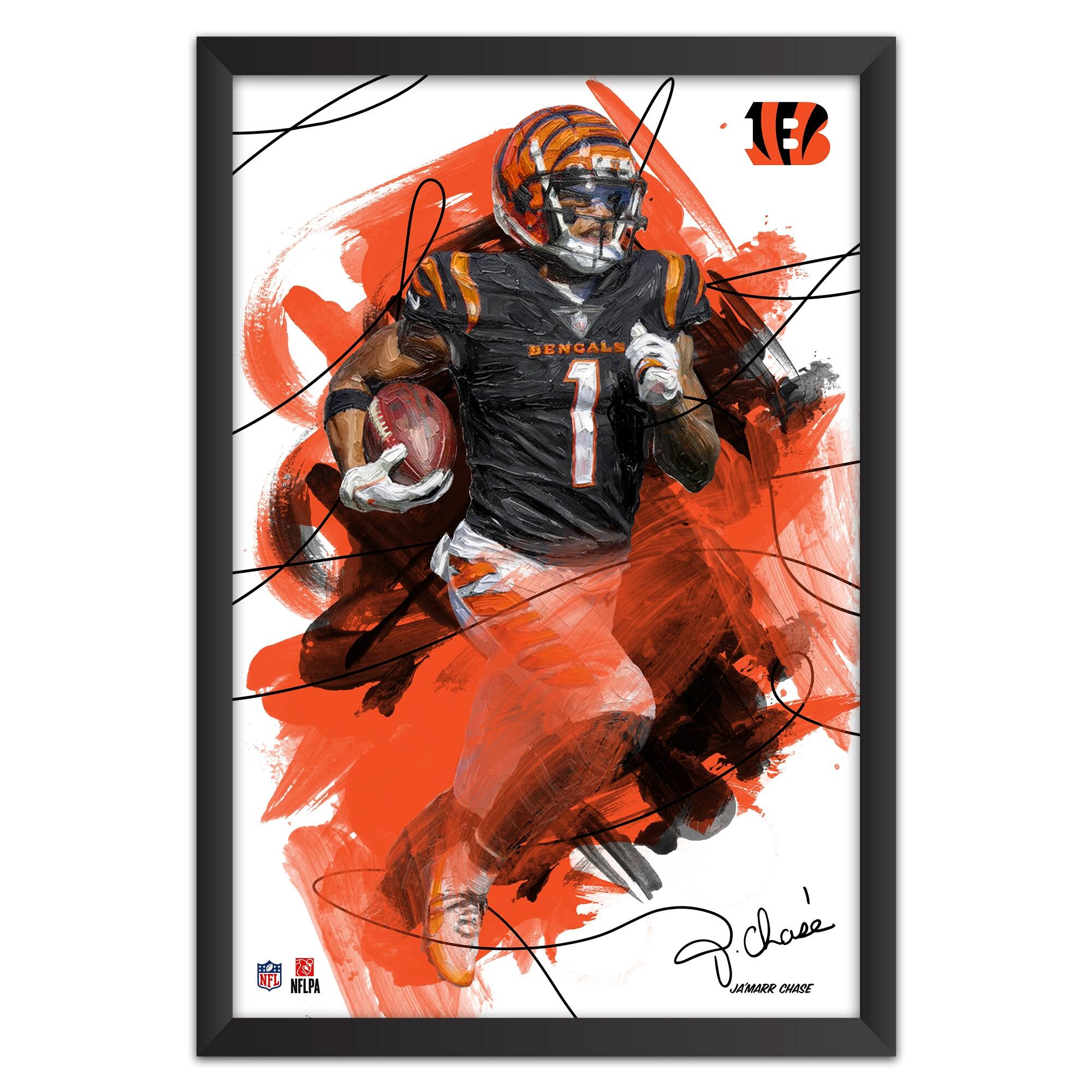 Ja'Marr Chase Cincinnati Bengals 27" x 39" Brush Stroke Player Framed Art Print