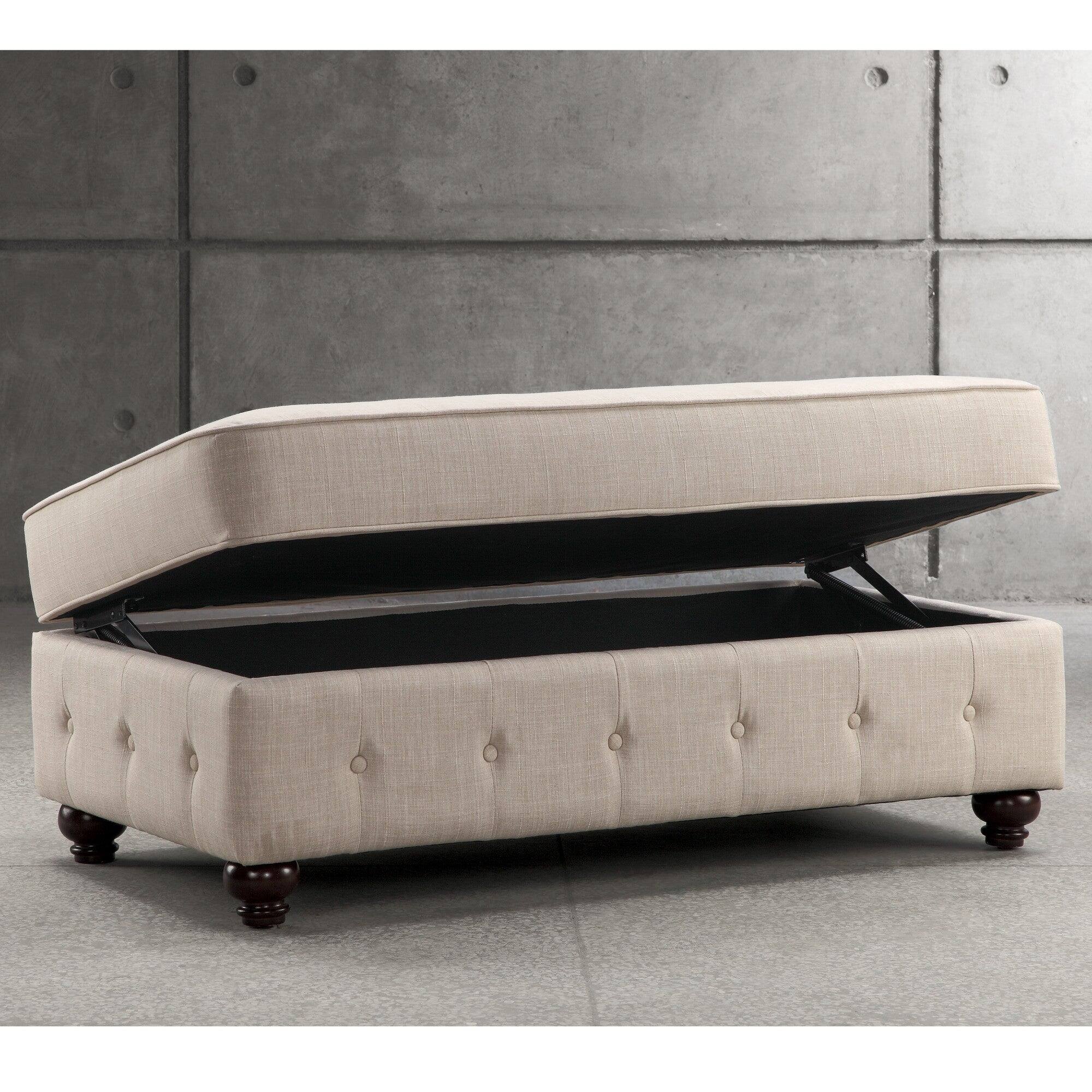 Alt View 2. Boyel Living - Tufted Storage Ottoman with Solid Wood Legs - Beige.