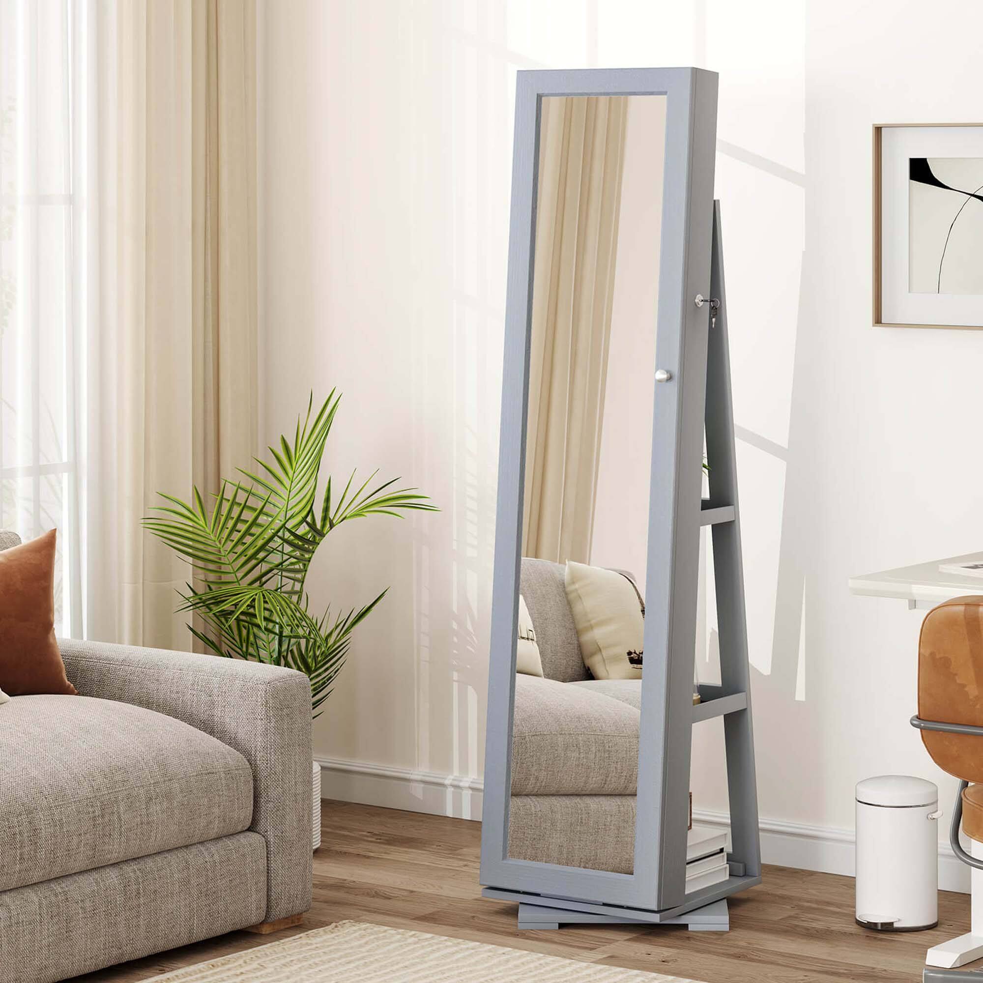 Alt View 4. Costway - Costway 360° Rotatable Jewelry Cabinet Armoire 2-in-1 Lockable Mirrored - Gray.