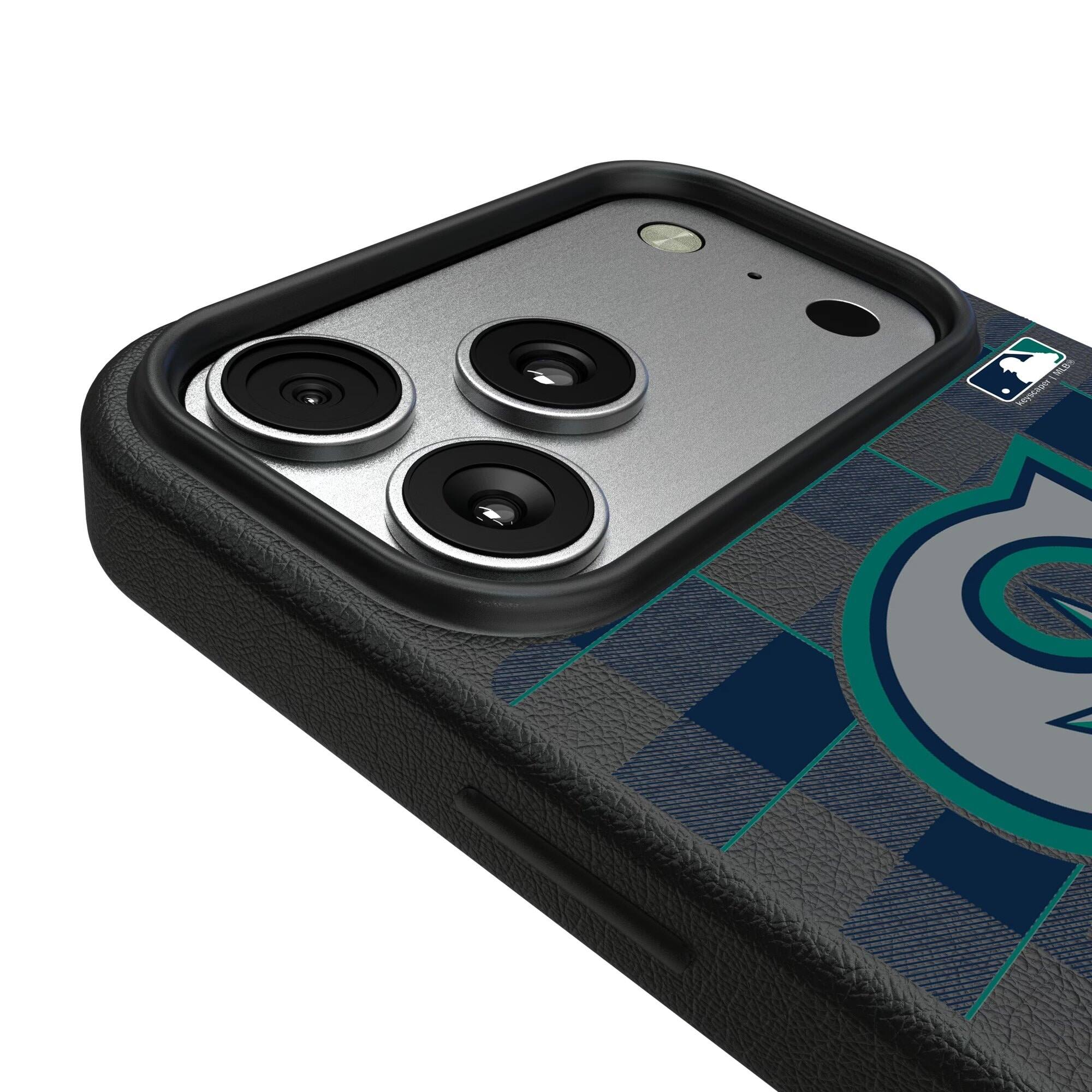 Alt View 2. Keyscaper - Seattle Mariners Plaid Magnetic Bump iPhone Case - 15 - Black.