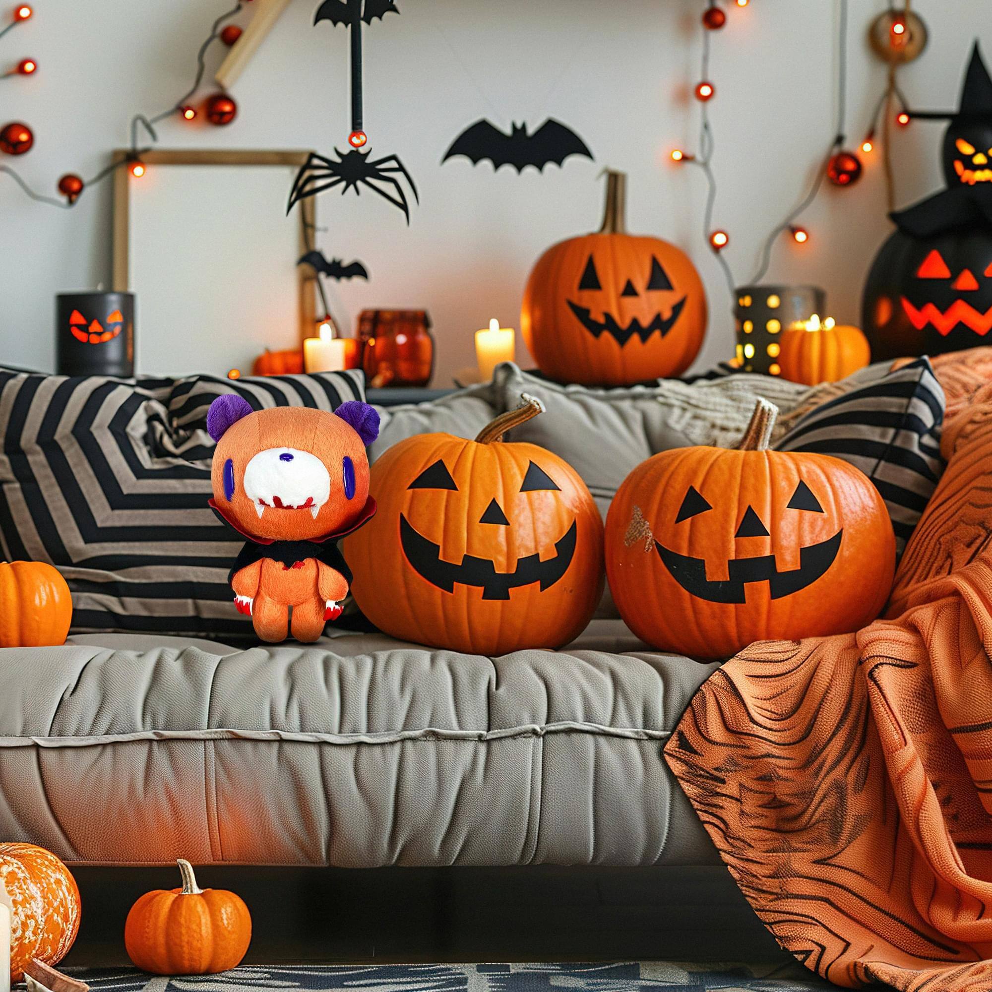 Alt View 3. Great Eastern - Gloomy Bear Orange Vampire 8 Inch Collector Plush - Orange.