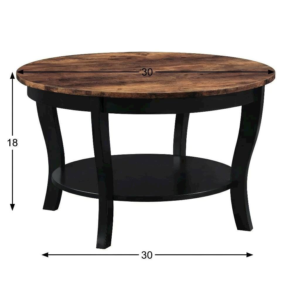 Angle. FurniFact - Multi-Color Round Coffee Table with Single Shelf and Rubberwood Legs - Barnwood/Black.