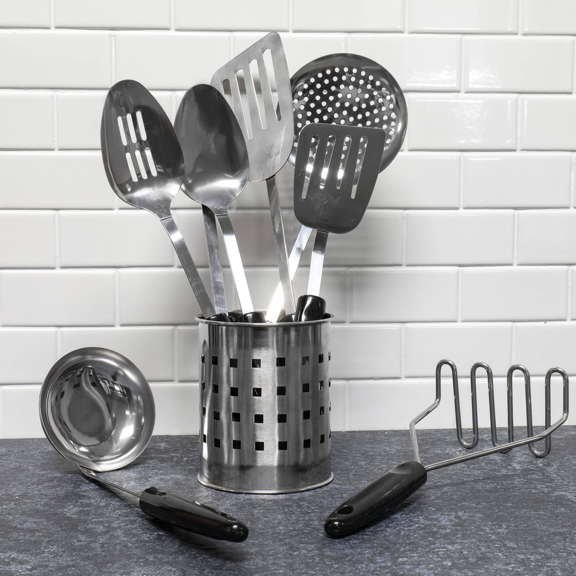 Left. Chef Craft - 8 Piece Select Stainless Steel Kitchen Tool and Utensil Set - Silver / Black.