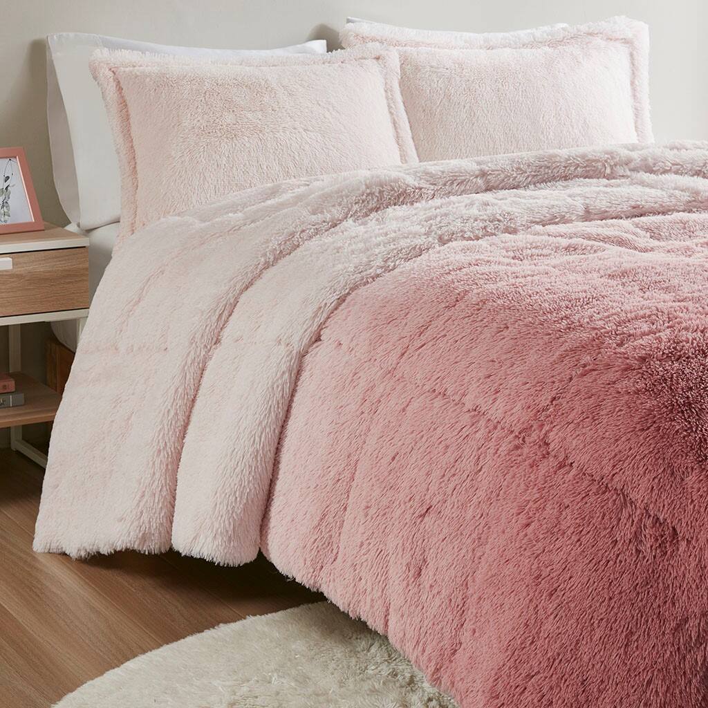 Alt View 3. Gracie Mills - Gracie Mills Ethel Faux Fur Ombre Shag Comforter Set - Blush.