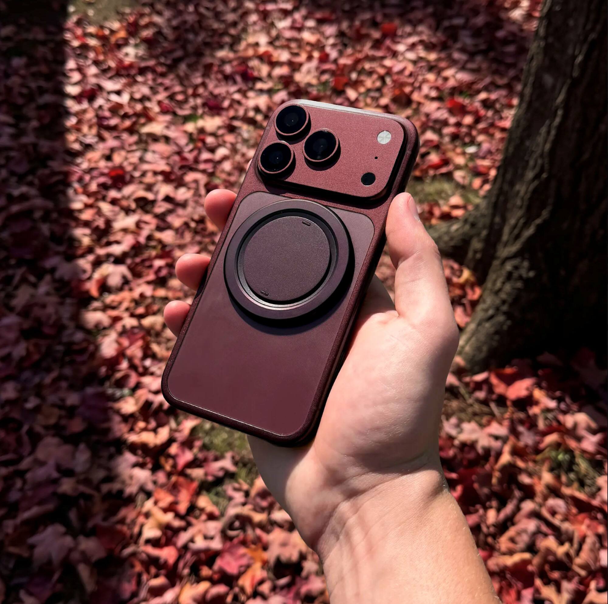 Alt View 3. OhSnap - Grip- Magnetic UltraThin Universal Phone Grip and Stand, Magsafe compatible for Apple iPhones/Universal - Dark red.