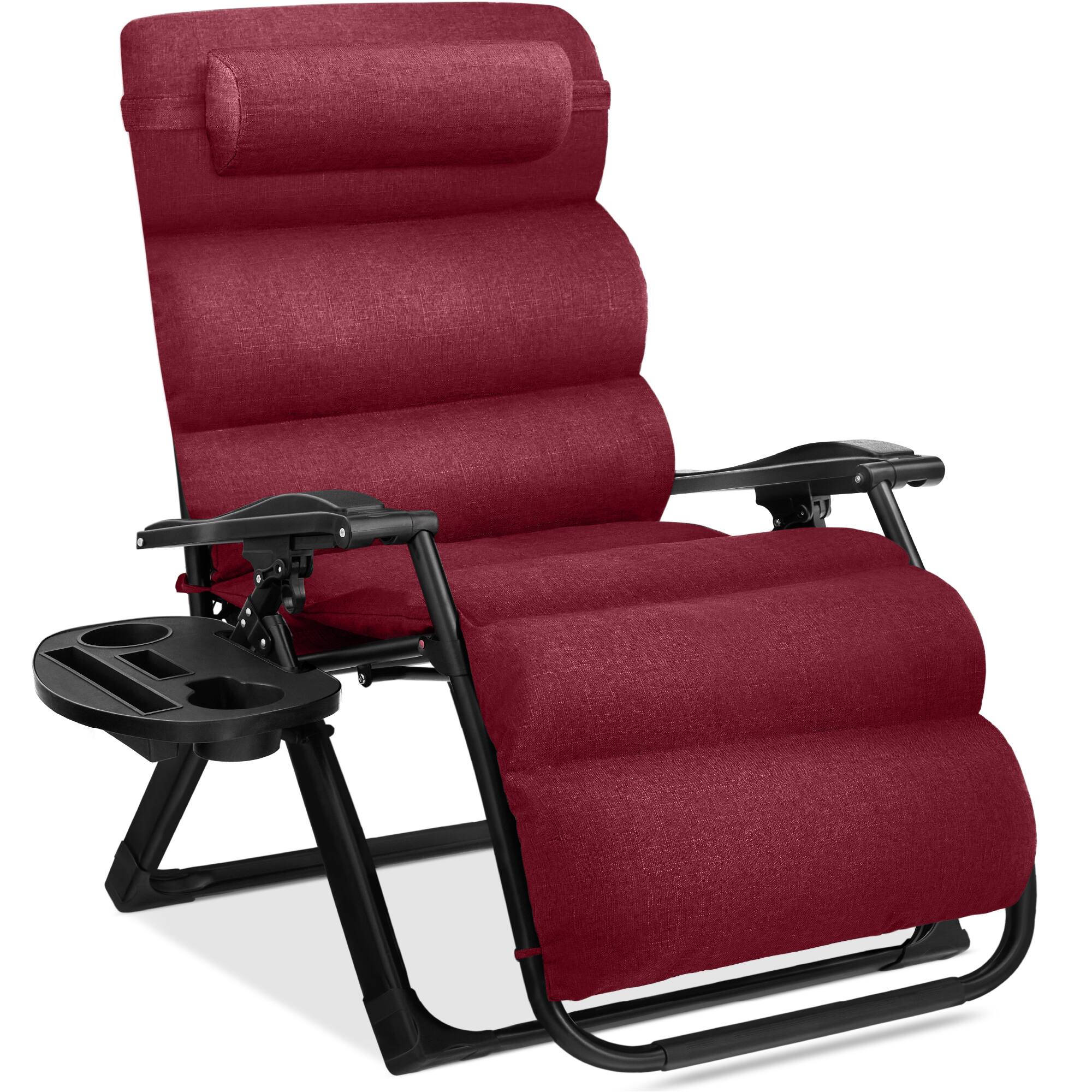 Front. Best Choice Products - Best Choice Products Oversized Zero Gravity Chair, Folding Recliner w/ Removable Cushion, Side Tray - Burgundy - Burgundy.