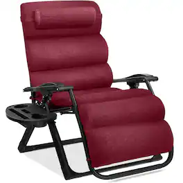 Best Choice Products - Oversized Zero Gravity Chair, Folding Recliner w/ Removable Cushion, Side Tray - Burgundy
