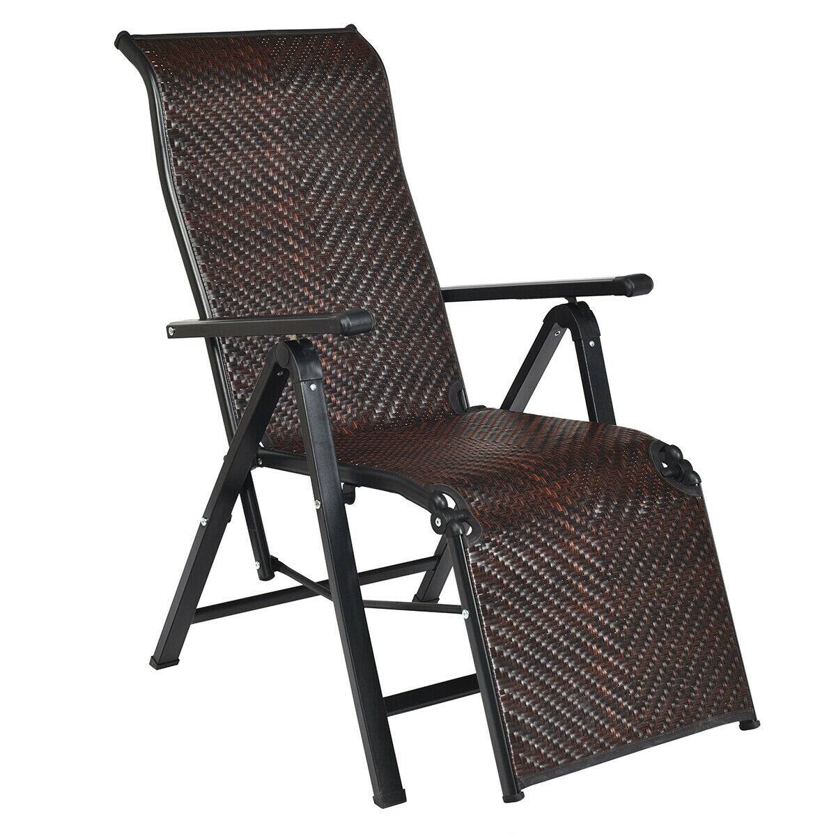 Alt View 1. Gymax - Gymax Patio Rattan Folding Lounge Chair Recliner Back Adjustable Beach Yard Pool - Brown.
